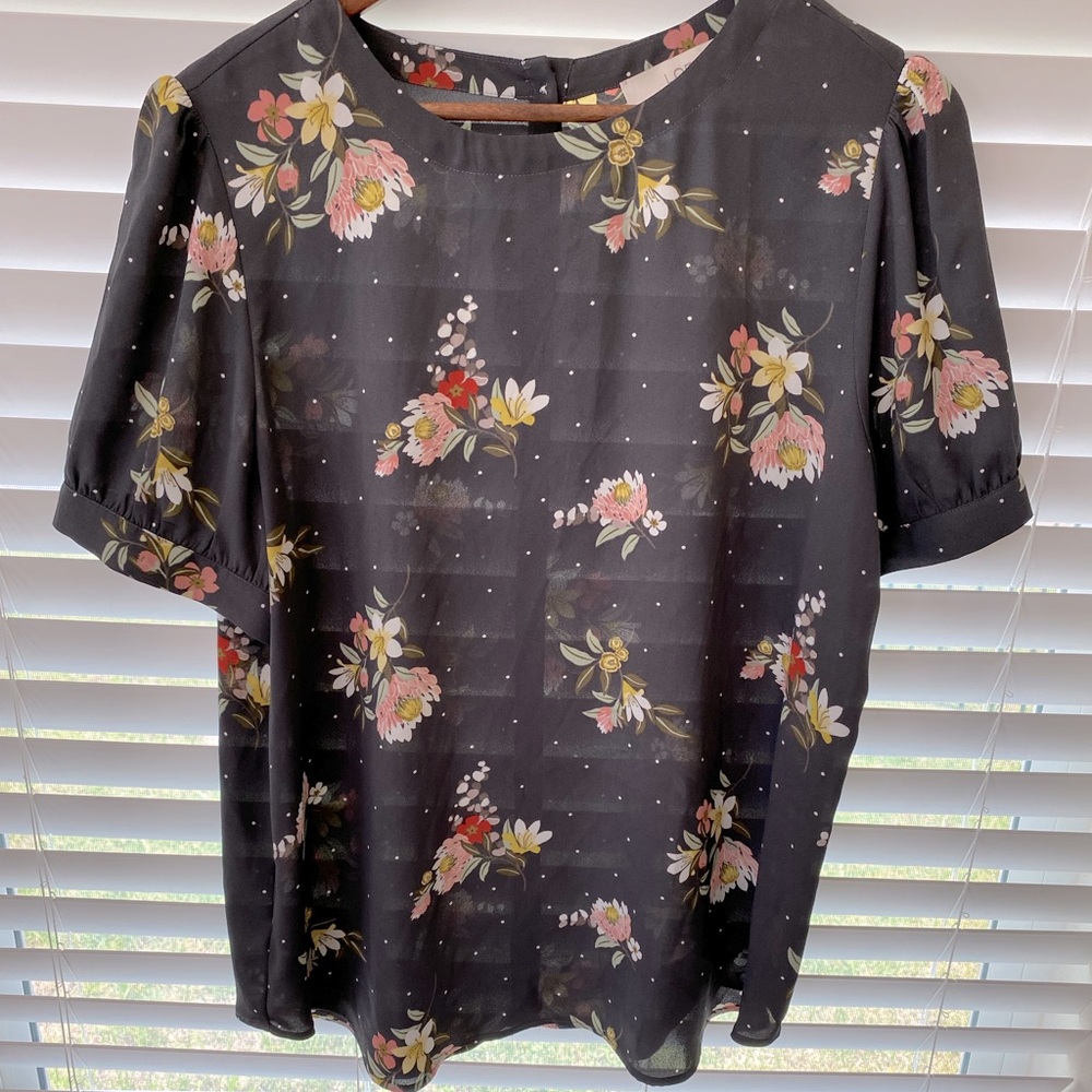 LOFT brand floral and polka dot blouse